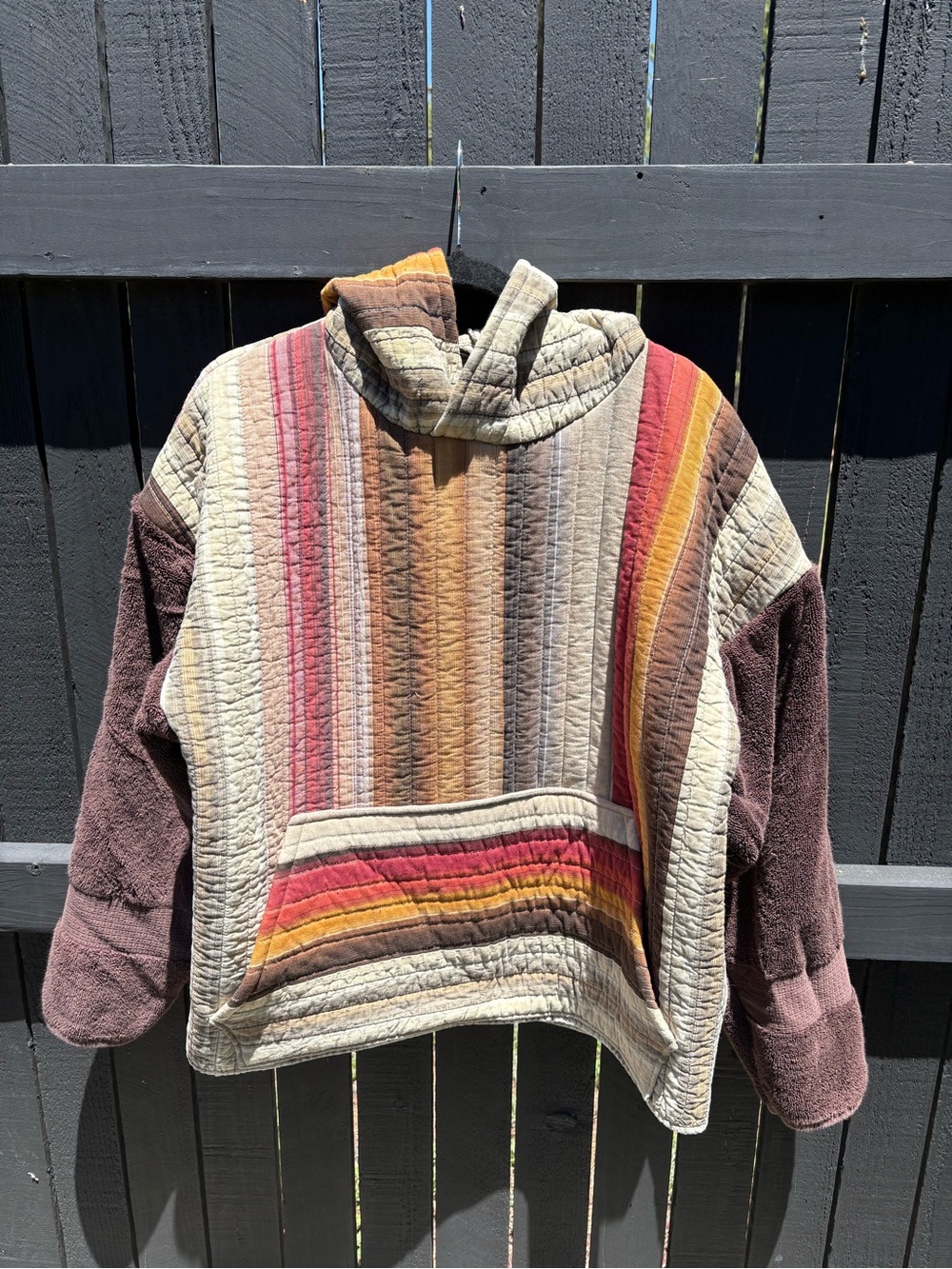 Quilted Striped Pullover Hoodie - Multicolor